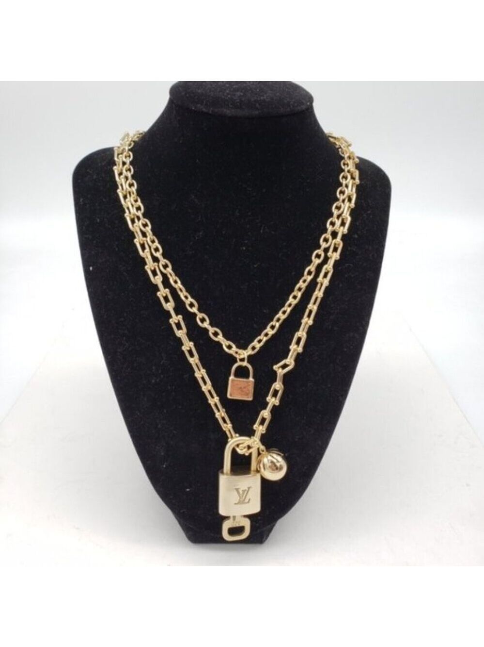 Authentic Louis Vuitton Lock & Key W/ Unbranded Stainless Steel Gold DoubleChain